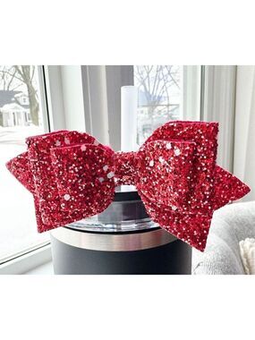 Straw Topper Red with Glitter Bow Accent for Any Tumbler